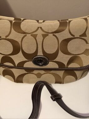 Coach Shoulder Bag in Khaki and Chestnut Signature Canvas